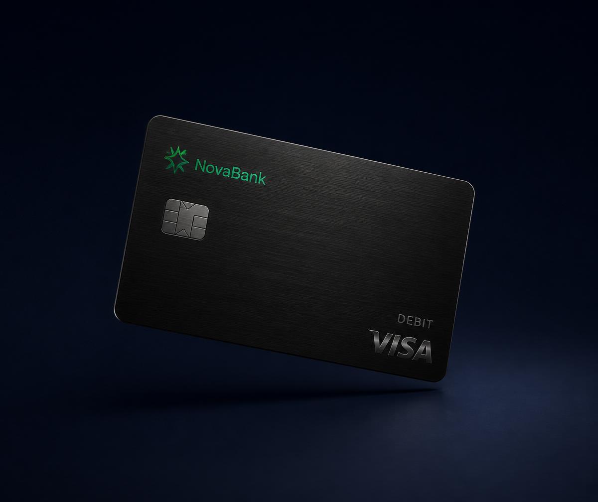 NovaBank matte black business debit card